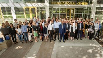 Chancellor Gary May and Provost Ralph Hexter continue the Chancellor’s listen tour with Associate Chancellor Joanna Regulska and her Global Affairs staff on September 16, 2017.