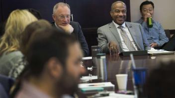 Chancellor Gary May and Provost Ralph Hexter meet with the Graduate Studies Office on the second floor of Mrak Hall on Friday, September 22, 2017.