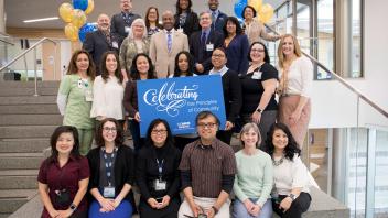 Chancellor May with staff at UC Davis Health