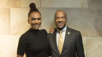 Chancellor May hosts author Janet Mock at the Mondavi Center. Janet Mock is the author of "Redefining Realness" - this year's Campus Book Project.