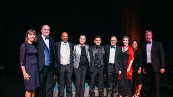 Chancellor May celebrating the Cal Aggie Alumni award winners on February 2, 2018.