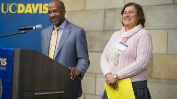 Chancellor May presents an award to Rosalind Christian at the International Connections Reception on March 2, 2018. 