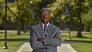 UC Davis Chancellor Gary May on the quad