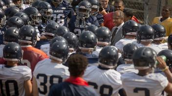 Chancellor Gary May and LeShelle May meet UC Davis football head coach Dan Hawkins and the team as they prepare for a season opener against San Diego State at Toomey Field. 