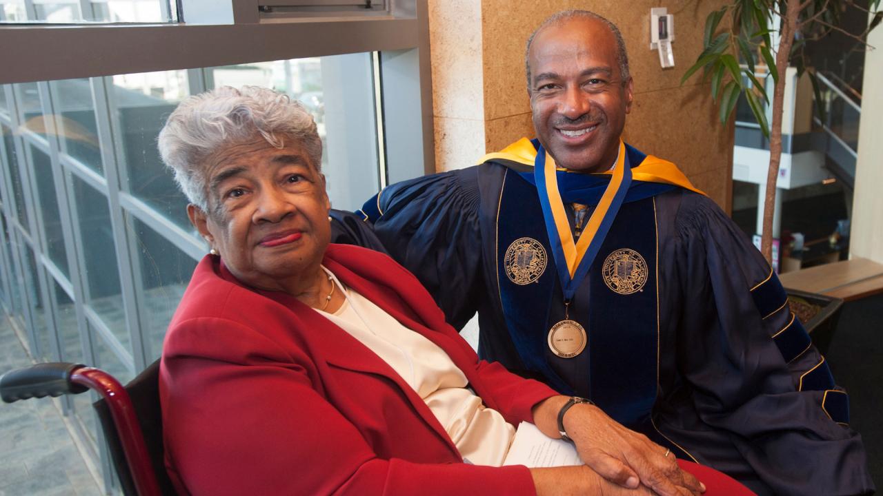 UC Davis Chancellor Gary May with his mother Gloria May