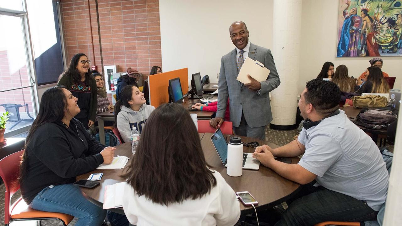 Chancellor May interacting with students at CCLASS