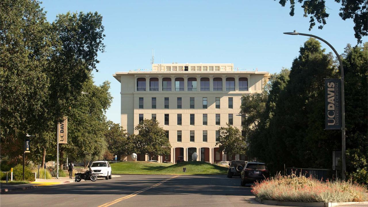 View of Mrak Hall south lawn and building.