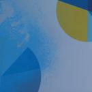Colorful blue and gold graphic with pie charts